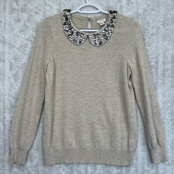 J. Crew Sweaters - J. Crew Merino Wool Peter Pan Embellished Collar Sweater Sz XS Rhinestones